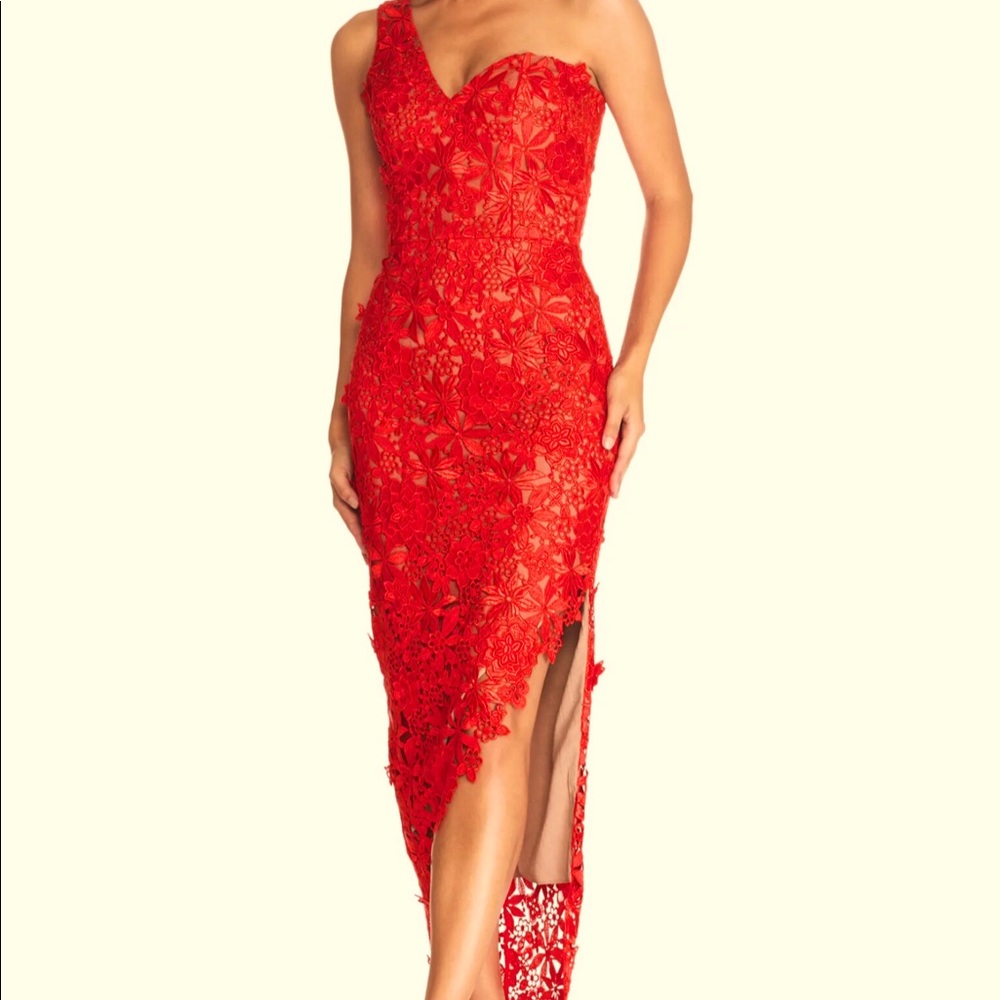 Dress the Population Magnolia Dress Red Lace One Shoulder 🚨🚨🚨$50 PRICE DROP